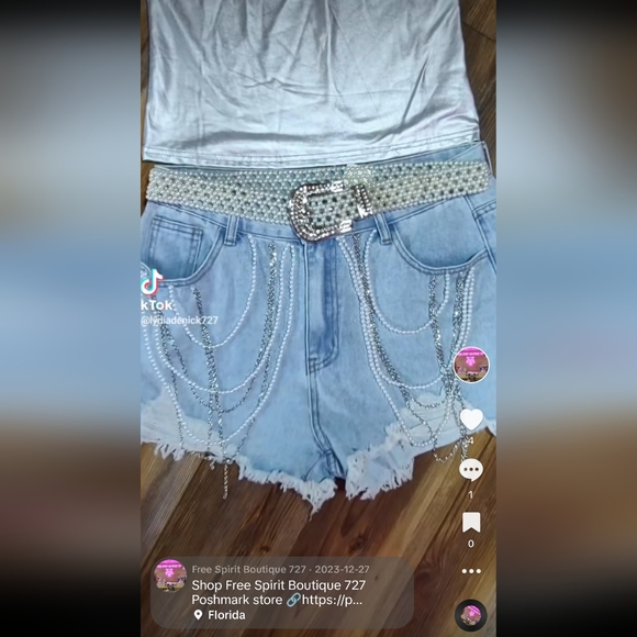 Free Spirit Boutique Pants - Women's premium pearl rhinestone shorts